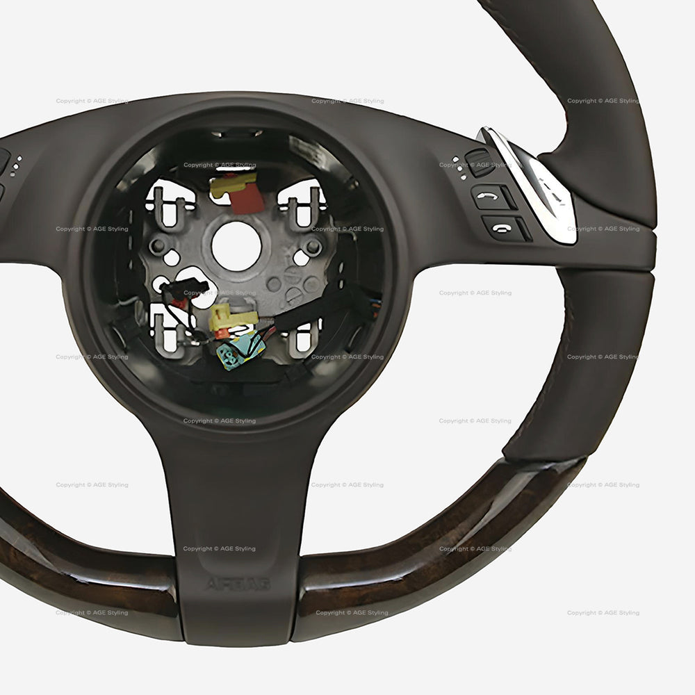 10-16 Porsche Cayenne Panamera Walnut Wood Espresso Brown Leather Steering Wheel # 7PP-419-091-CL-6H6