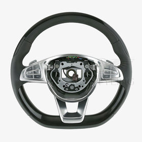 14-17 Mercedes-Benz S550 S600 S63 S65 Piano Black Lacquer Black Leather Steering Wheel # 002-460-83-03-9E38