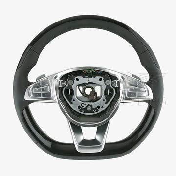 14-17 Mercedes-Benz S550 S600 S63 S65 Piano Black Lacquer Black Leather Steering Wheel # 002-460-83-03-9E38