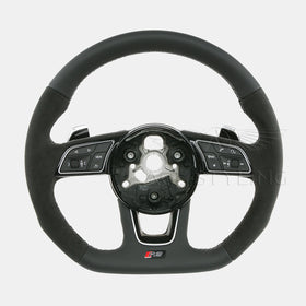 Flat bottom style RS steering wheel equipped with extended gear shift paddles & multimedia controls