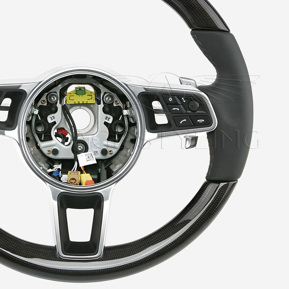 17-21 Porsche Panamera Carbon Fiber Black Leather Steering Wheel # 971-419-091-RM-A34