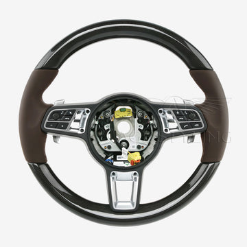 19-22 Porsche Cayenne Turbo Carbon Fiber Truffle Brown Leather Steering Wheel # 9Y0-419-091-KT-OT2