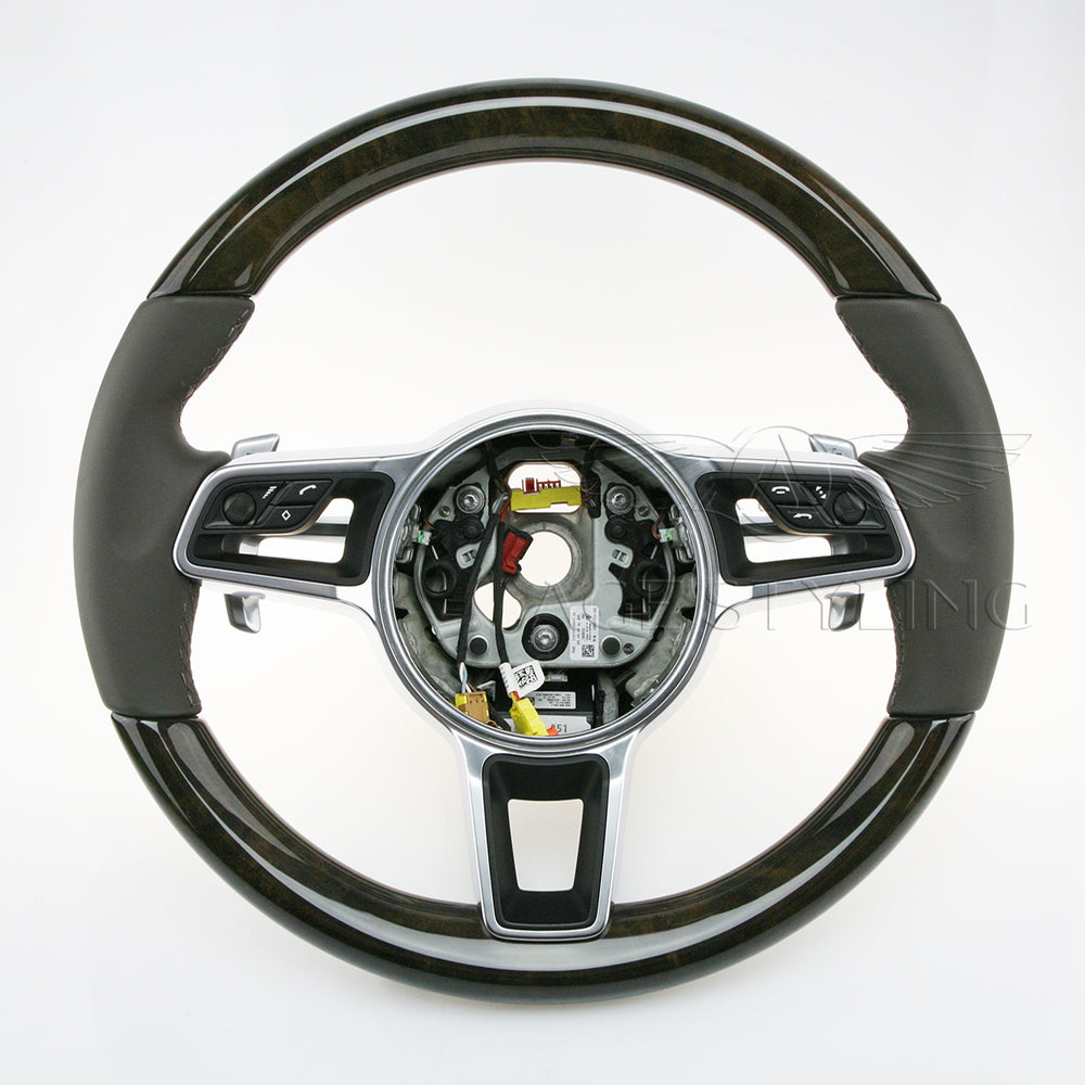 15-18 Porsche Cayenne GTS Steering Wheel Walnut Wood Grey Leather # 958-347-804-35-OE5