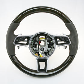 15-18 Porsche Cayenne GTS Steering Wheel Walnut Wood Grey Leather # 958-347-804-35-OE5