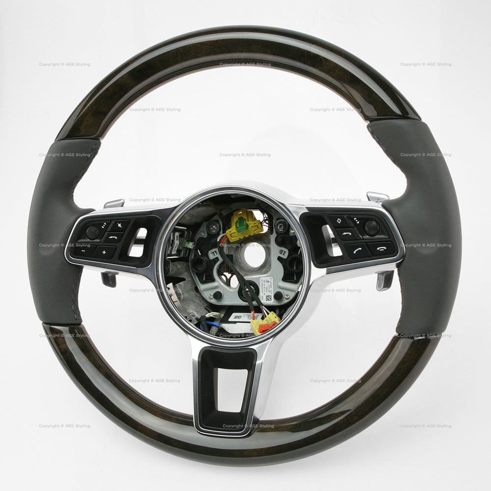 17-21 Porsche Panamera Walnut Wood Grey Leather Steering Wheel # 971-419-091-RN-OE5