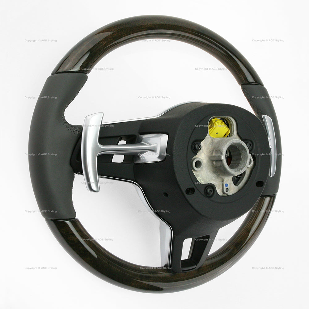 17-21 Porsche Panamera Walnut Wood Grey Leather Steering Wheel # 971-419-091-RN-OE5