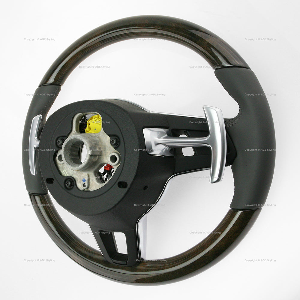 17-21 Porsche Panamera Walnut Wood Grey Leather Steering Wheel # 971-419-091-RN-OE5