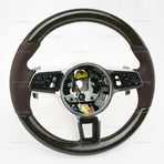 17-21 Porsche Panamera Walnut Wood Marsala Red Leather Steering Wheel # 971-419-091-RN-8U7