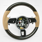 17-21 Porsche Panamera Walnut Wood Luxor Beige Leather Steering Wheel # 971-419-091-RN-9J9