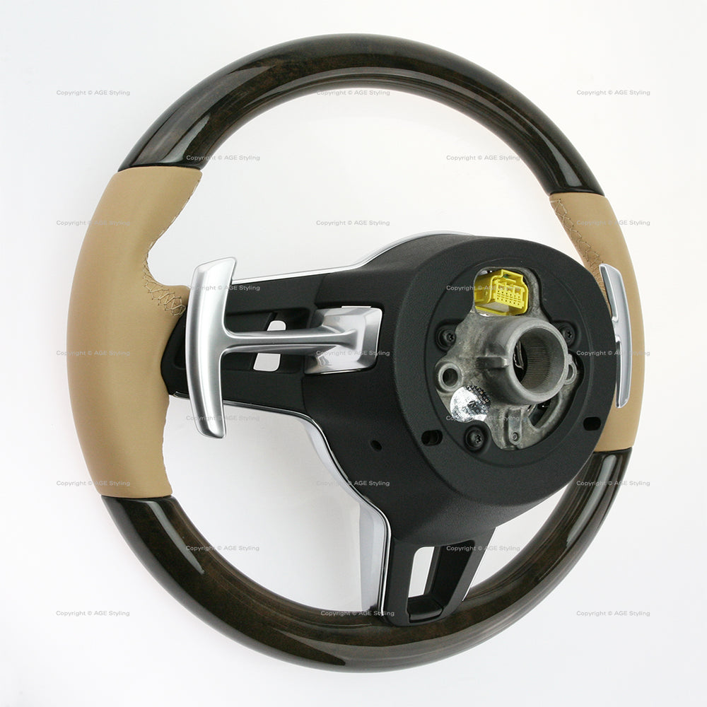 17-21 Porsche Panamera Walnut Wood Luxor Beige Leather Steering Wheel # 971-419-091-RN-9J9