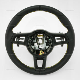 17-19 Porsche GT2 RS GT3 RS PDK Steering Wheel Black Leather Yellow Guards # 9P1-419-091-GE-DRNY, 9P1 419 091 GE DRNY, 9P1419091GEDRNY