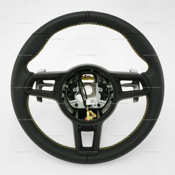 17-19 Porsche GT2 RS GT3 RS PDK Steering Wheel Black Leather Yellow Guards # 9P1-419-091-GE-DRNY, 9P1 419 091 GE DRNY, 9P1419091GEDRNY