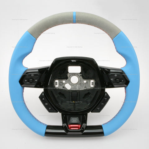 15-24 Lamborghini Huracan STO Blue Leather Steering Wheel # 4T0-419-091-X