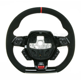 15-24 Lamborghini Huracan STO Black Suede Red Top Steering Wheel # 4T0-419-091-CX