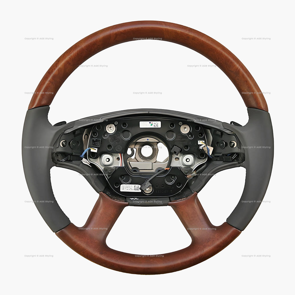 09 Mercedes-Benz S550 S600 S63 S65 Walnut Wood Steering Wheel Grey Leather # 221-460-33-03-7J14