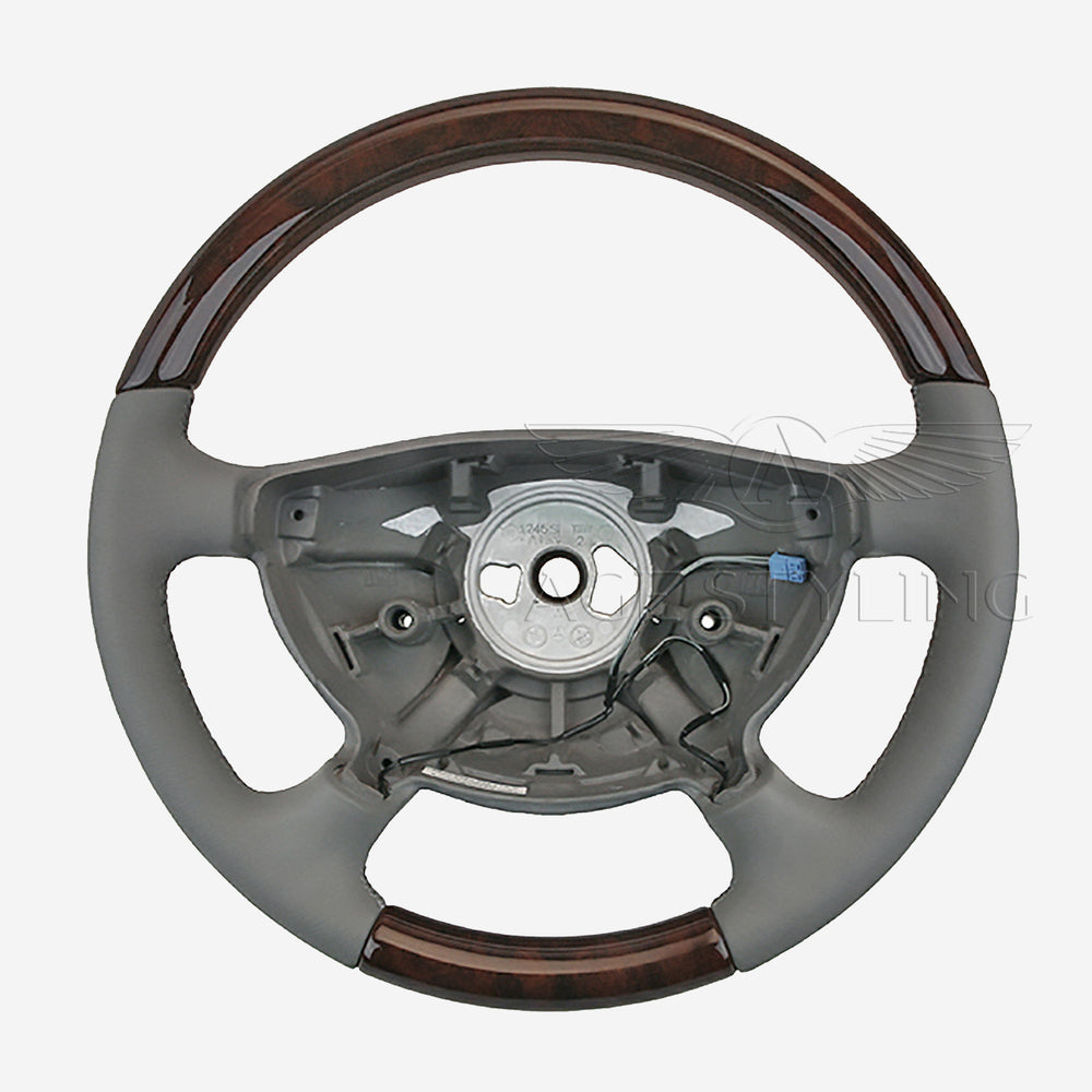 03-06 Mercedes-Benz E320 E350 E500 E55 Walnut Wood Grey Leather Steering Wheel # 211-460-06-03-7F62