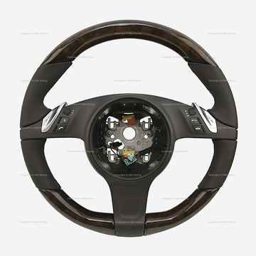 10-16 Porsche Cayenne Panamera Walnut Wood Espresso Brown Leather Steering Wheel # 7PP-419-091-CL-6H6