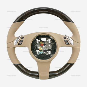 10-16 Porsche Cayenne Panamera Walnut Wood Luxor Beige Leather Steering Wheel # 7PP-419-091-CL-9J9