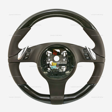 10-16 Porsche Cayenne Panamera Birch Wood Espresso Brown Leather Steering Wheel # 7PP-419-091-CN-6H6