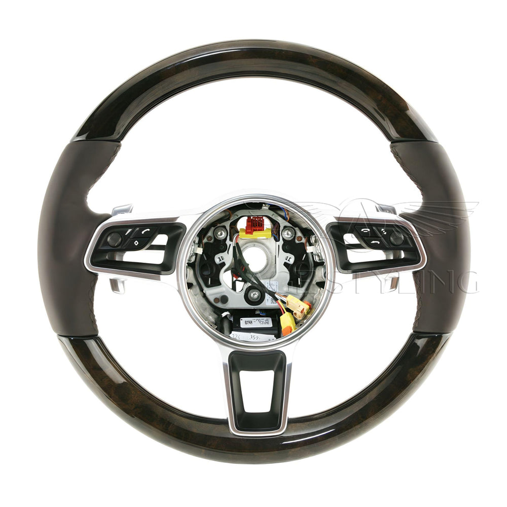 15-20 Porsche Macan Walnut Wood Brown Leather Steering Wheel # 95B-419-091-AM-6H6