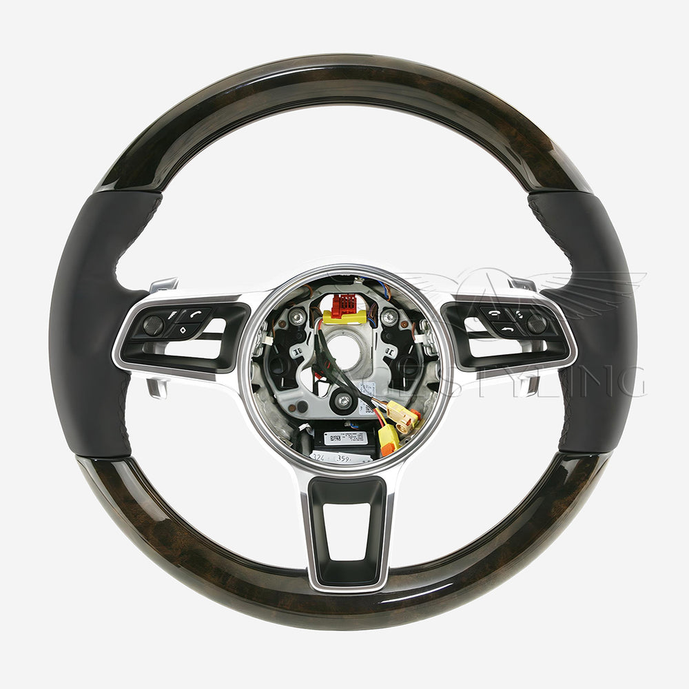 15-20 Porsche Macan Walnut Wood Black Leather Steering Wheel # 95B-419-091-AM-A34