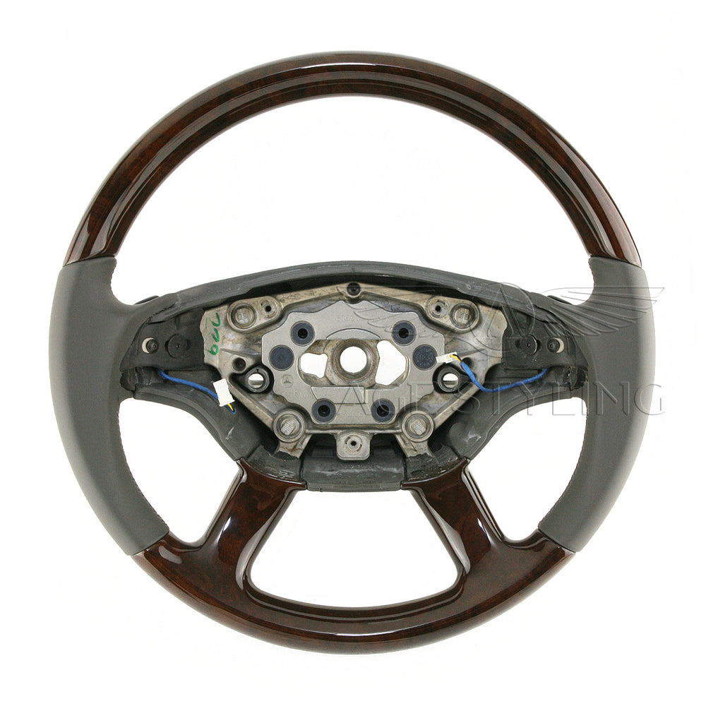 09-10 Mercedes-Benz CL550 CL600 CL63 CL65 Walnut Wood Basalt Gray Leather Steering Wheel # 221-460-30-03-7J14