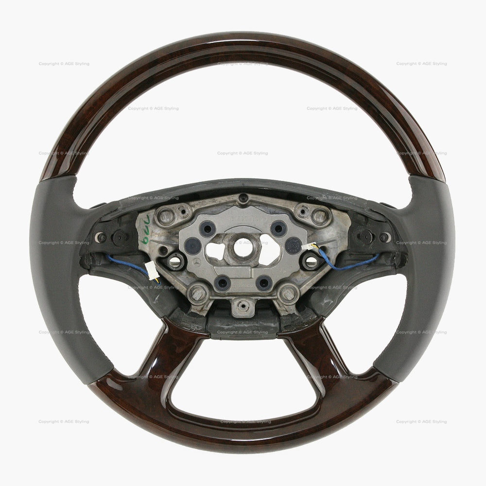 09-10 Mercedes-Benz CL550 CL600 CL63 CL65 Walnut Wood Basalt Grey Leather Steering Wheel # 221-460-30-03-7J14