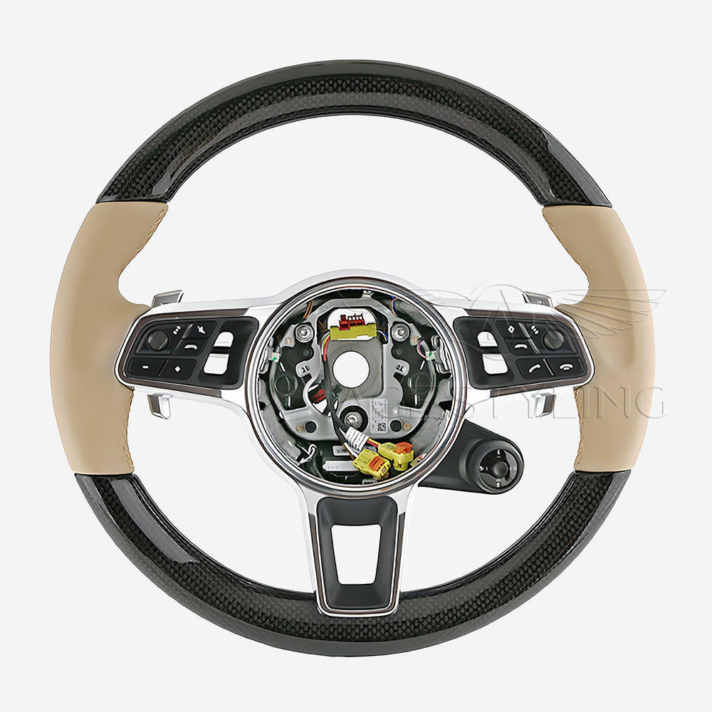 17-21 Porsche Panamera Carbon Fiber Luxor Leather Steering Wheel w Chrono # 971-419-091-FL-9J9