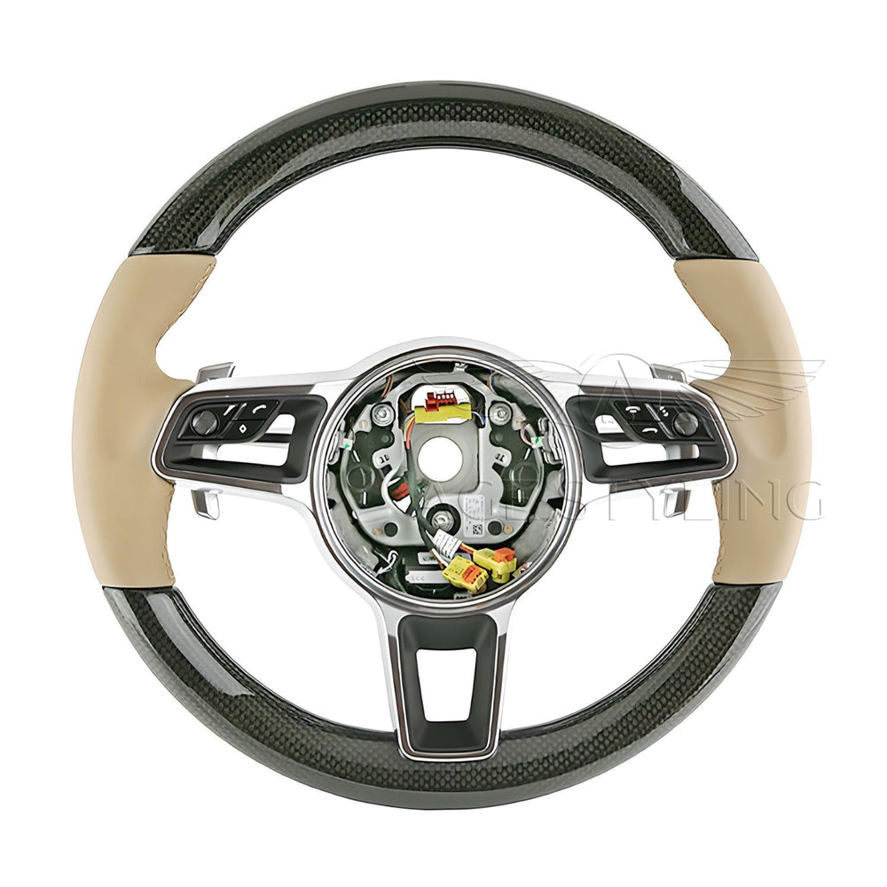 15-20 Porsche Macan Carbon Fiber PDK Steering Wheel Luxor Beige Leather # 95B-419-091-AL-9J9