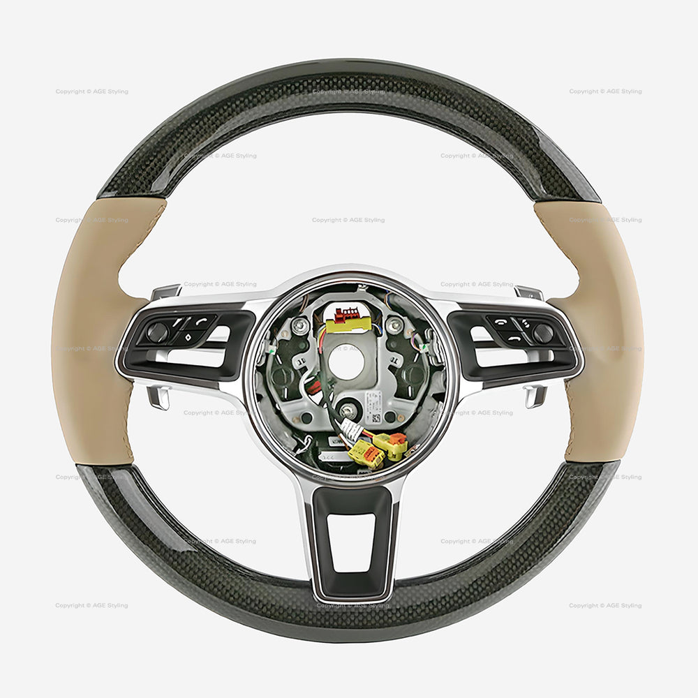 15-20 Porsche Macan Carbon Fiber PDK Steering Wheel Luxor Beige Leather # 95B-419-091-AL-9J9