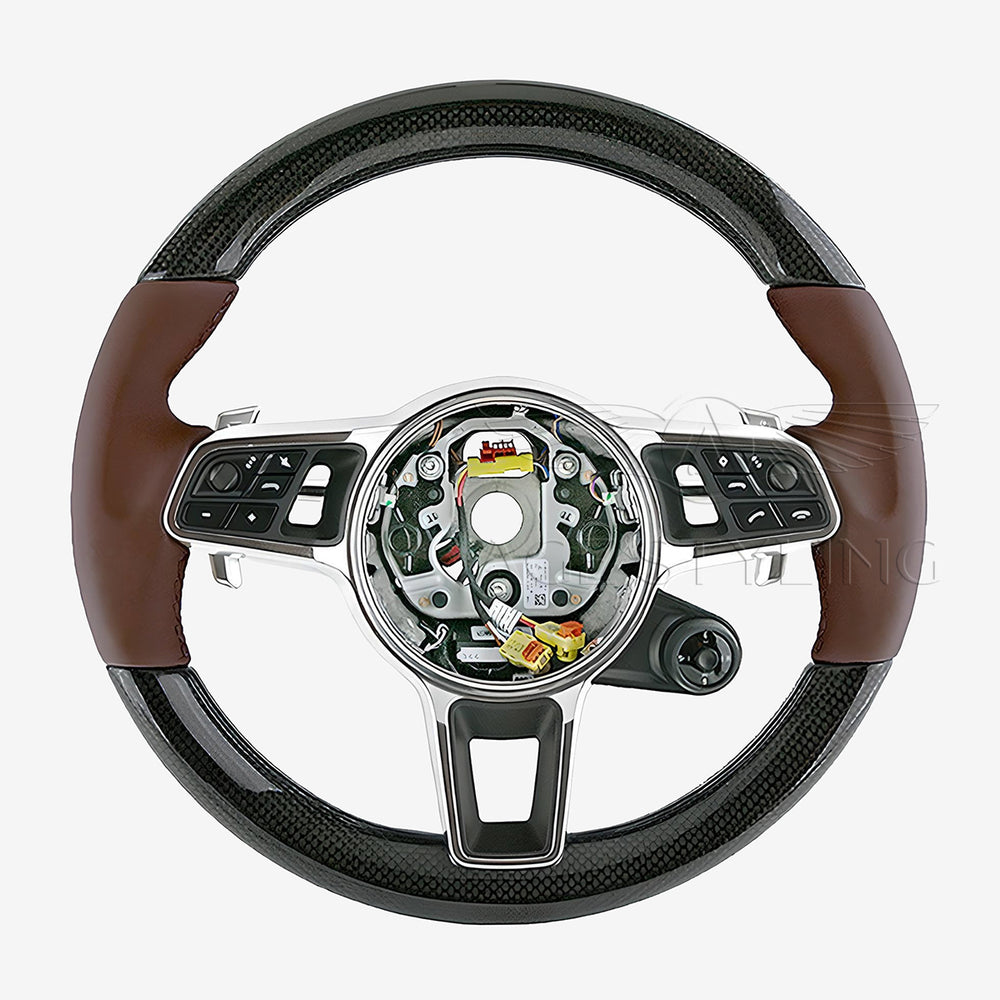 17-21 Porsche Panamera E-Hybrid Carbon Fiber Marsala Red Leather Steering Wheel w Chrono # 971-419-091-FL-8U7