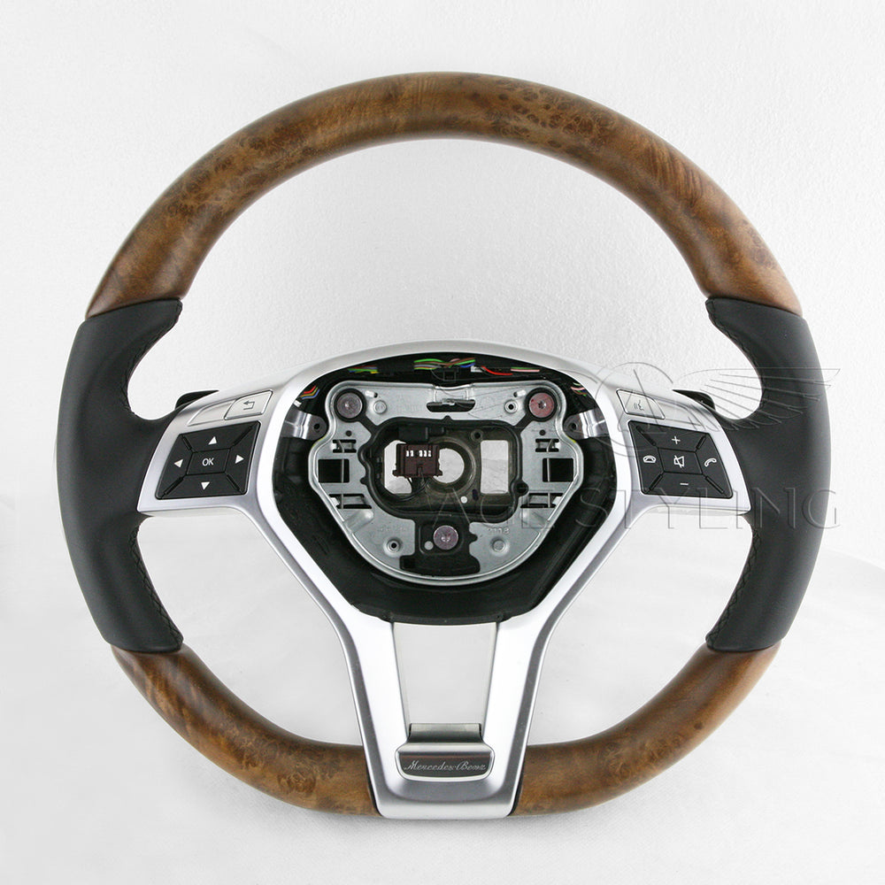 13-16 Mercedes-Benz SL400 SL550 Poplar Wood Black Leather Steering Wheel # 231-460-27-03-9E38