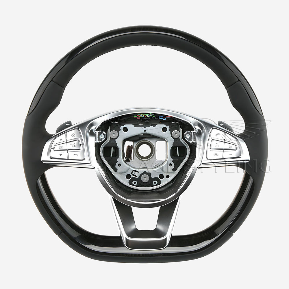 14-17 Mercedes-Benz S550 S600 S63 S65 Poplar Wood Black Leather Steering Wheel # 002-460-82-03-9E38