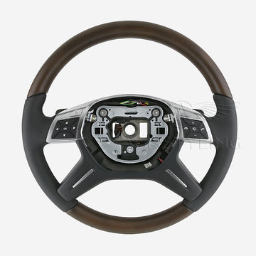 12-15 Mercedes-Benz GL350 GL450 GL550 GL63 AMG ML350 ML550 Wood & Leather Steering Wheel # 166-460-18-03-9E38, A-166-460-18-03-9E38, 166 460 18 03 9E38, 16646018039E38