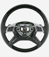 12-19 Mercedes-Benz G550 G63 Piano Black Wood Black Leather Steering Wheel # 166-460-51-03-9E38, A-166-460-51-03-9E38, 166 460 51 03 9E38, 16646051039E38, 166-460-19-18-9E38, A-166-460-19-18-9E38, 166 460 19 18 9E38, 16646019189E38