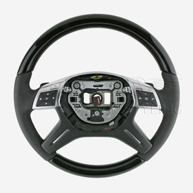 12-19 Mercedes-Benz G550 G63 Piano Black Wood Black Leather Steering Wheel # 166-460-51-03-9E38, A-166-460-51-03-9E38, 166 460 51 03 9E38, 16646051039E38, 166-460-19-18-9E38, A-166-460-19-18-9E38, 166 460 19 18 9E38, 16646019189E38
