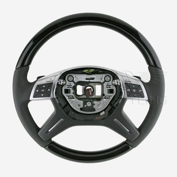 12-19 Mercedes-Benz G550 G63 Piano Black Wood Black Leather Steering Wheel # 166-460-51-03-9E38, A-166-460-51-03-9E38, 166 460 51 03 9E38, 16646051039E38, 166-460-19-18-9E38, A-166-460-19-18-9E38, 166 460 19 18 9E38, 16646019189E38