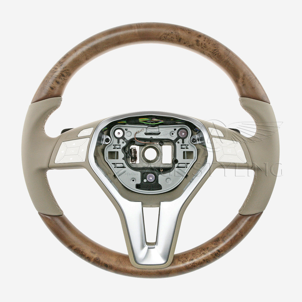 13-14 Mercedes-Benz CLS350 CLS550 Poplar Wood Beige Leather Steering Wheel # 218-460-07-03-8P64