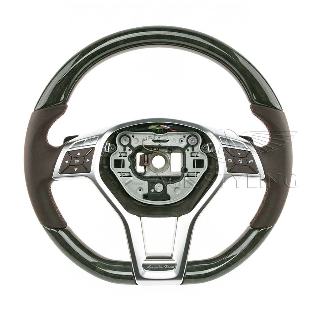 13-18 Mercedes-Benz SL400 SL550 Ash Wood Brown Leather Steering Wheel # 231-460-28-03-8R01
