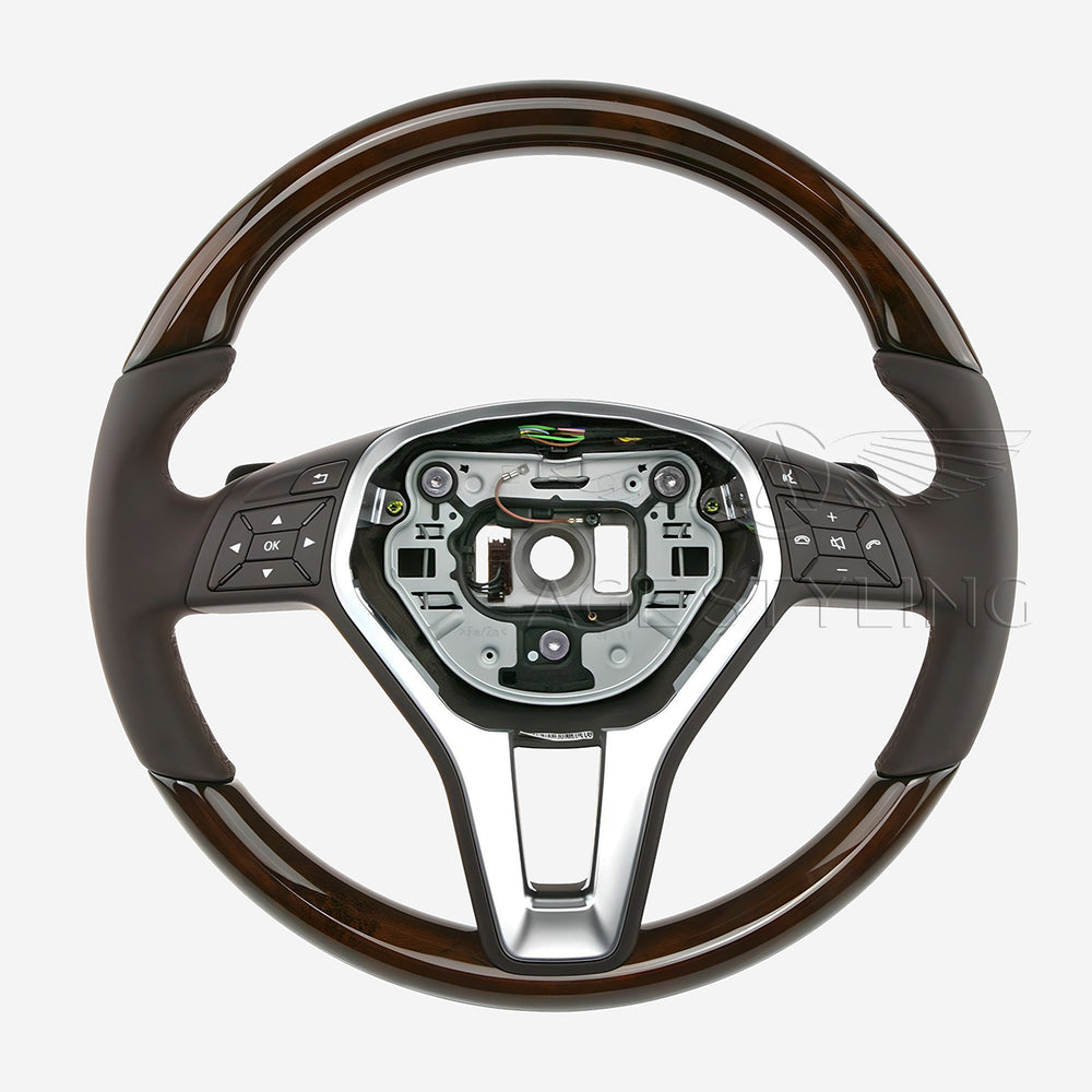 14-15 Mercedes-Benz E350 E400 E550 Walnut Wood Brown Leather Steering Wheel # 218-460-42-18-8R01