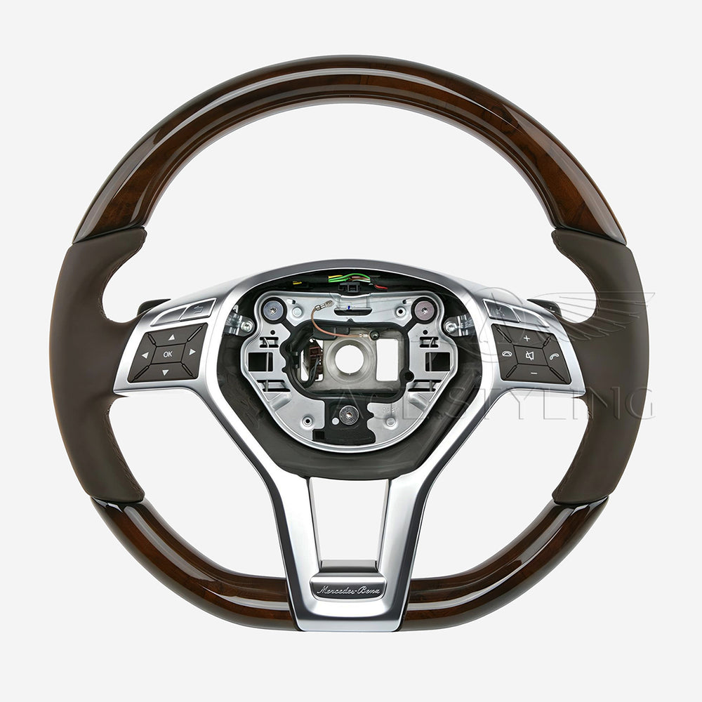 13-16 Mercedes-Benz SL400 SL550 Walnut Wood Brown Leather Steering Wheel # 231-460-26-03-8R01