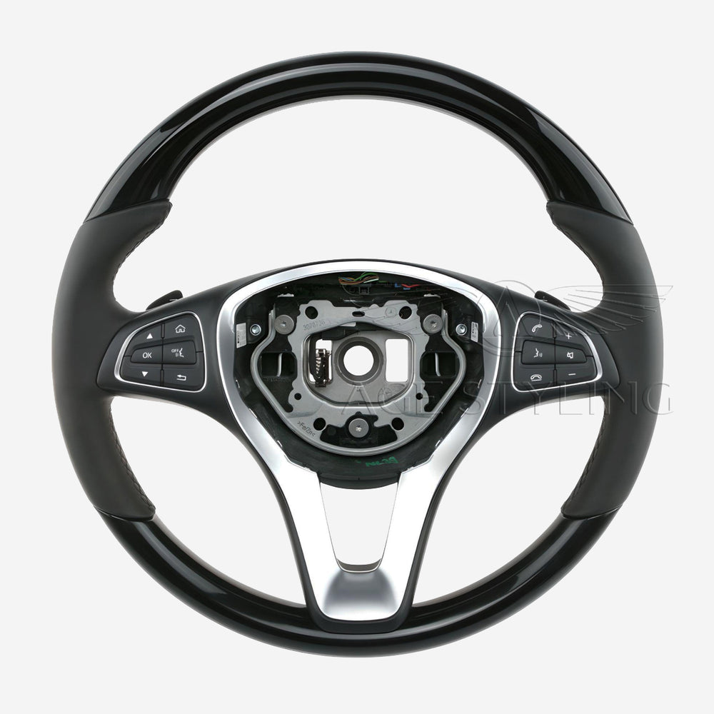 17-19 Mercedes-Benz GLS450 GLS550 GLS63 Piano Black Wood Leather Steering Wheel # 002-460-39-03-9E38