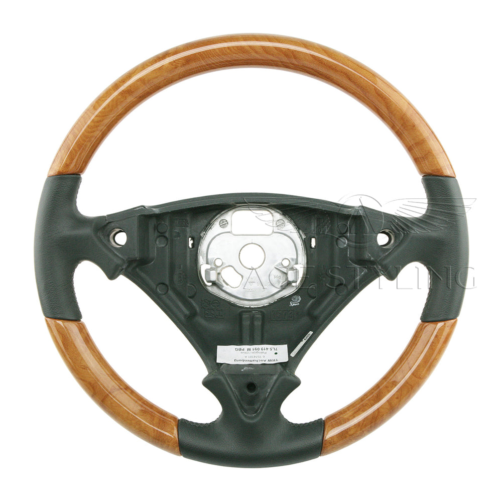 03-10 Porsche Cayenne I Olive Wood Palm Green Leather Steering Wheel # 7L5-419-091-M-PBG