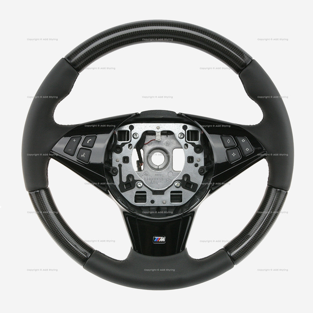 06-10 BMW 535i 550i 650i M6 M Sport Carbon Fiber Leather Steering Wheel # 32-34-2-283-939-C