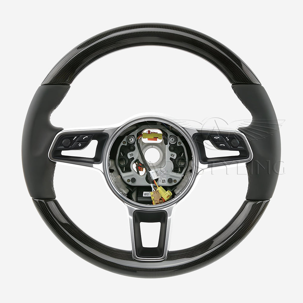 17-24 Porsche Cayman Boxster 911  Carbon Fiber Black Leather Steering Wheel # 9P1-419-091-EC-A34