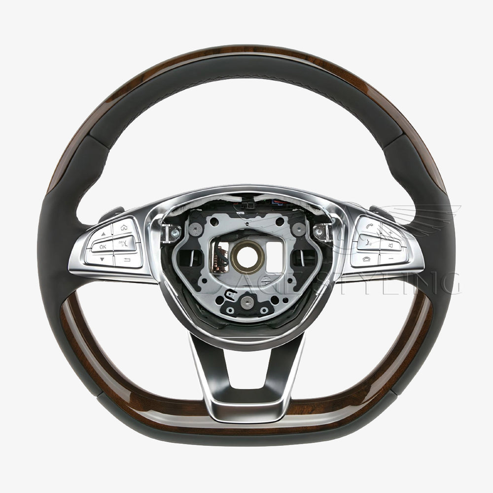 14-17 Mercedes-Benz S550 S600 Walnut Wood Black Leather Steering Wheel # 002-460-80-03-9E38
