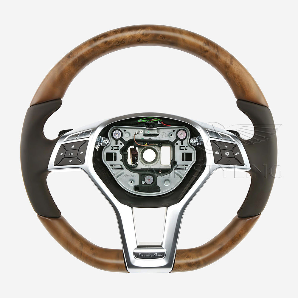 13-16 Mercedes-Benz SL400 SL550 Poplar Wood Espresso Brown Steering Wheel # 231-460-25-03-8R01