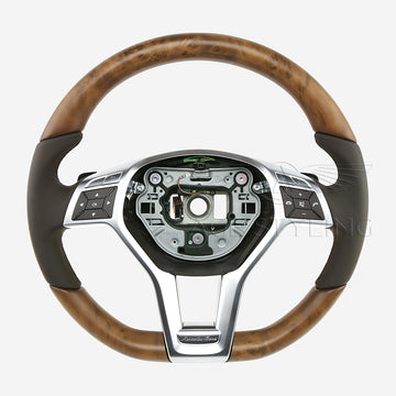 13-16 Mercedes-Benz SL400 SL550 Poplar Wood Brown Leather Steering Wheel # 231-460-21-03-8R01