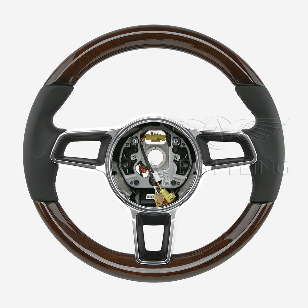 17-24 Porsche Cayman Boxster Yachting Mahogany Wood Black Leather Steering Wheel # 9P1-419-091-EE-A34