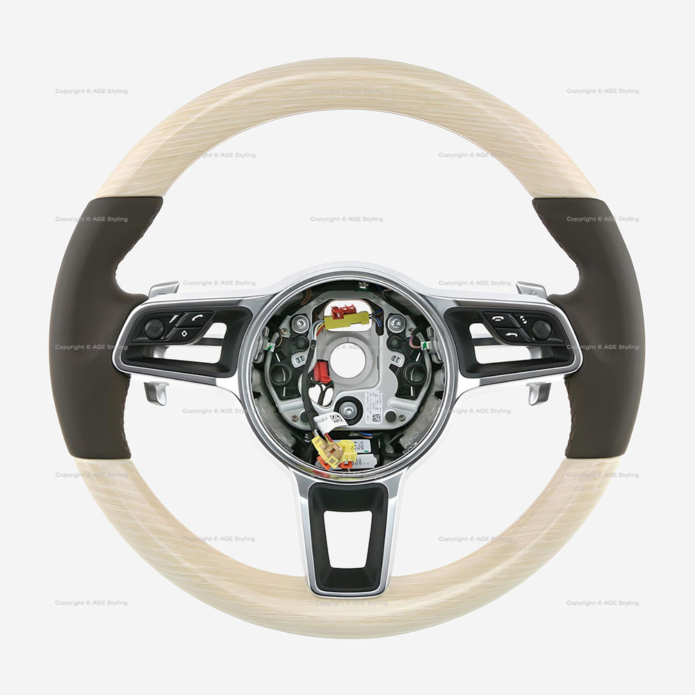 15-20 Porsche Macan White Limed Oak Wood Steering Wheel # 95B-044-400-00-6H6